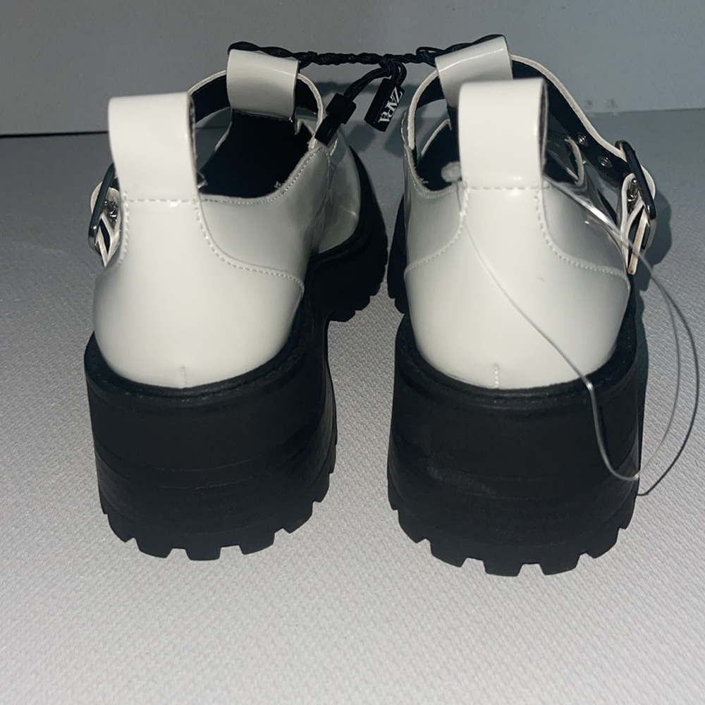 Zara White and Black T Straps Chunky Loafers NWT - Picture 4 of 11